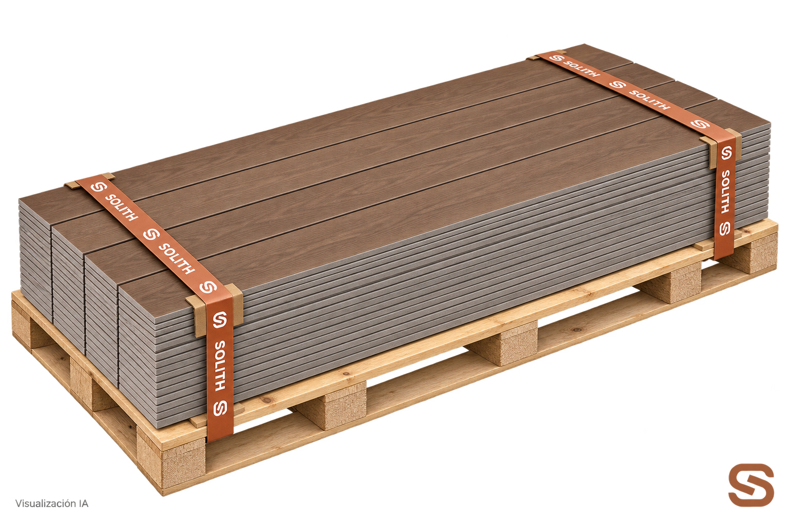 Paneles Shield Siding apilados en palé con cintas Solith