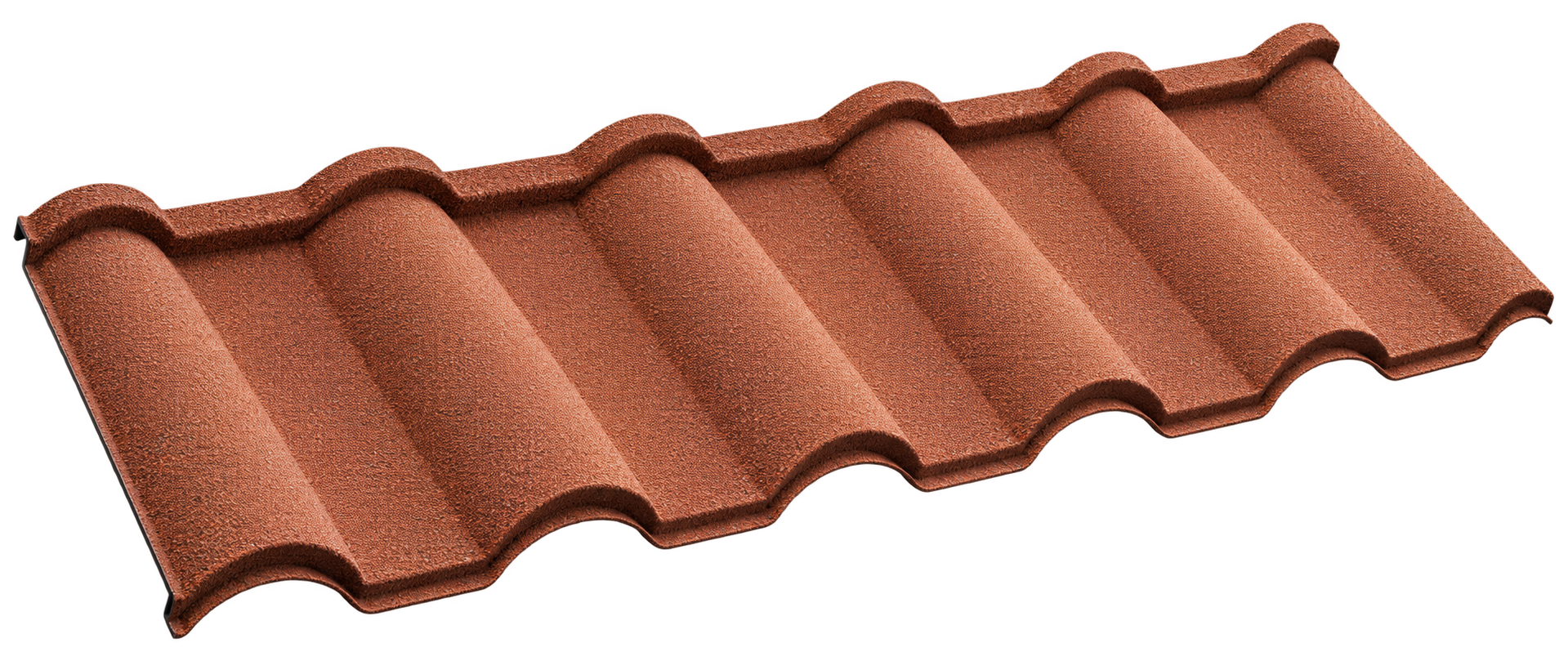 Visualización conceptual de Teja Pro en perfil Romano de color terracota, aislada sobre fondo transparente